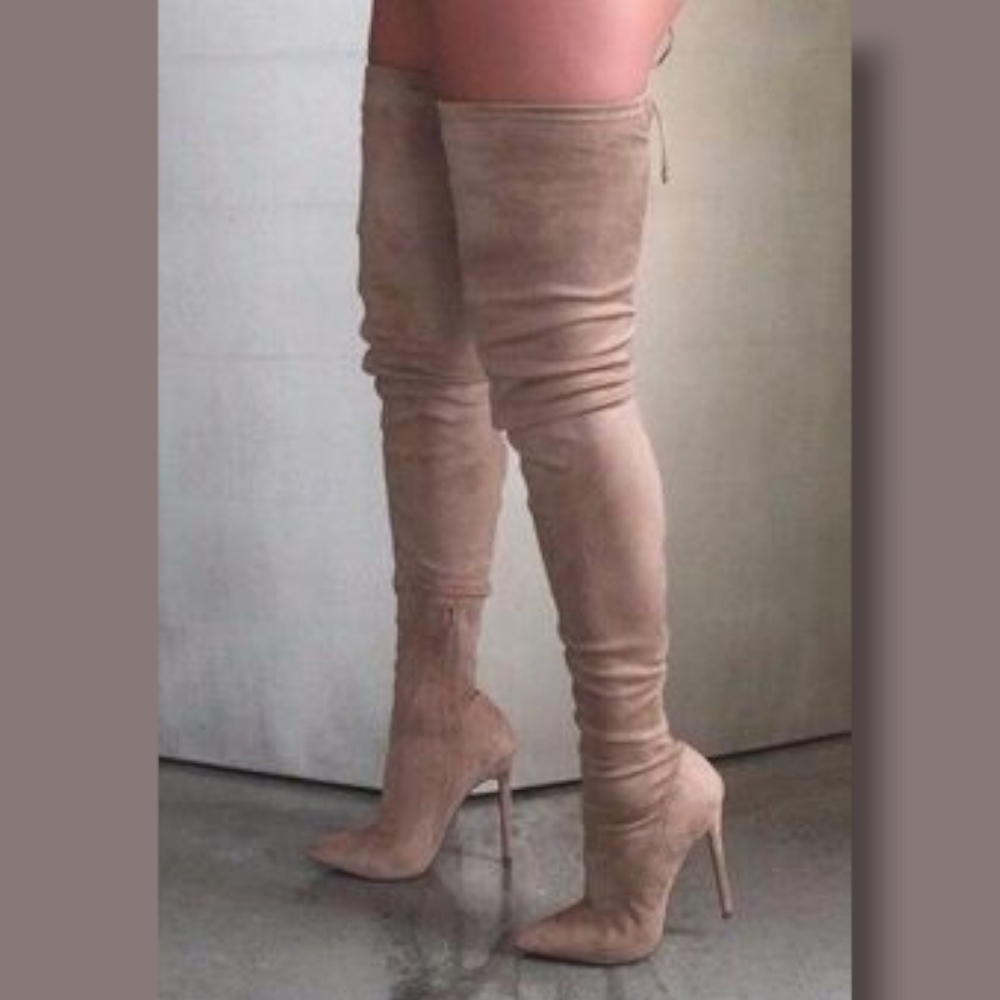 Suede Pointed Toe Over The Knees Thigh High Stretchy Heeled Boot